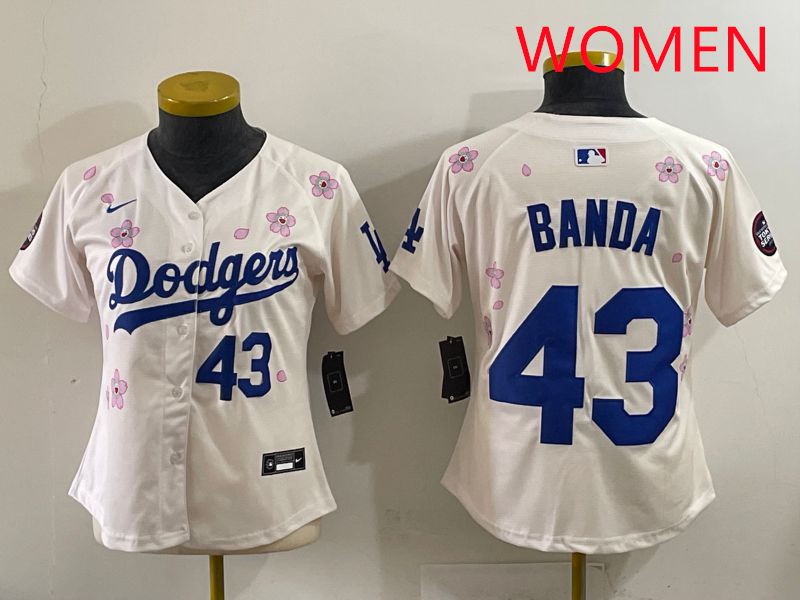 Women Los Angeles Dodgers 43 Banda Cream Sakura Edition 2025 Nike MLB Jersey style 32